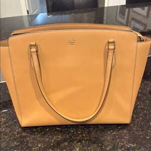 Tory Burch Tan Leather Tote with Minimalist Design